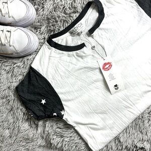 NWT wildfox stars sleeve white vneck tee size s
